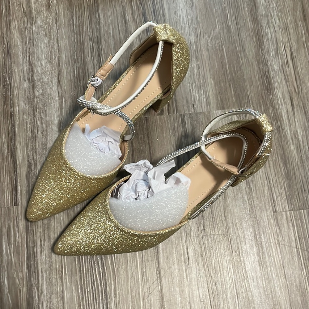 Gold glitter heels